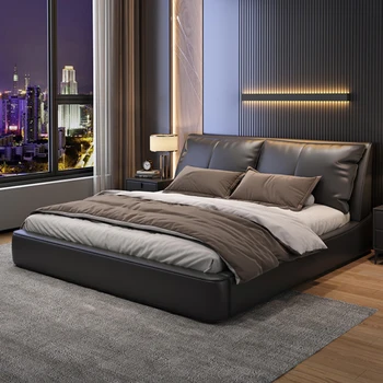 איטלקי אור יוקרה מיטת חדר השינה עור מיטה בסגנון נורדי פשוט השינה מיטה אווירה רכה תיק מיטת הכלולות