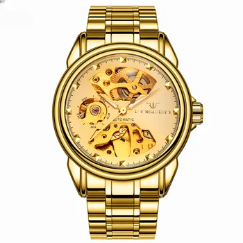 יוקרה אוטומטי מכאני שעון יד Mens Womens זכר טורבילון שעון זהב שלד לצפות מותג שעוני יד זוגות שעונים